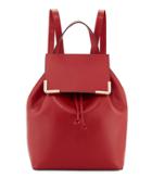 Saffiano Flap Drawstring Backpack, Dark Red