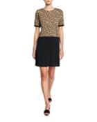 Petite Colorblock Leopard Print Short-sleeve Cotton Dress