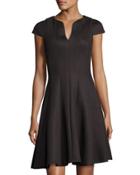 Split-neck Cap-sleeve Fit-and-flare Dress