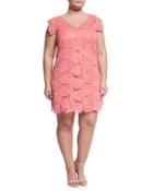 Timeron Cap-sleeve Lace Dress, Pink/orange,