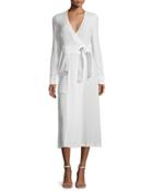 Ray Long-sleeve Crepe Wrap Dress, White