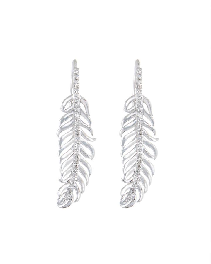 18k Diamond Feather Drop Earrings