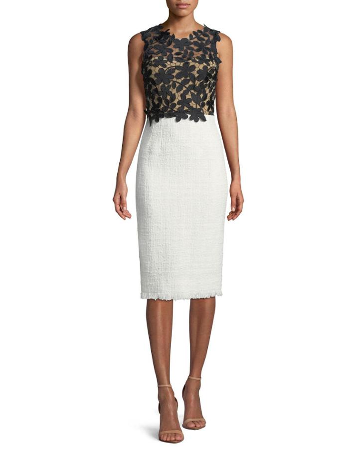 Sleeveless Lace-top Tweed Skirt