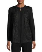 Lace-overlay Knit Jacket, Black