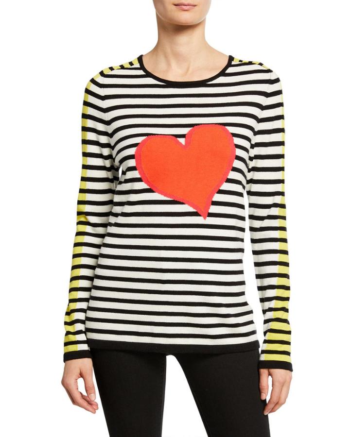 Plus Size Striped Double Heart Intarsia Cotton