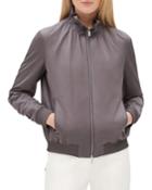 Kiki Zip-front Long-sleeve Urbane Satin Jacket W/ Ribbed Cuffs & Hem