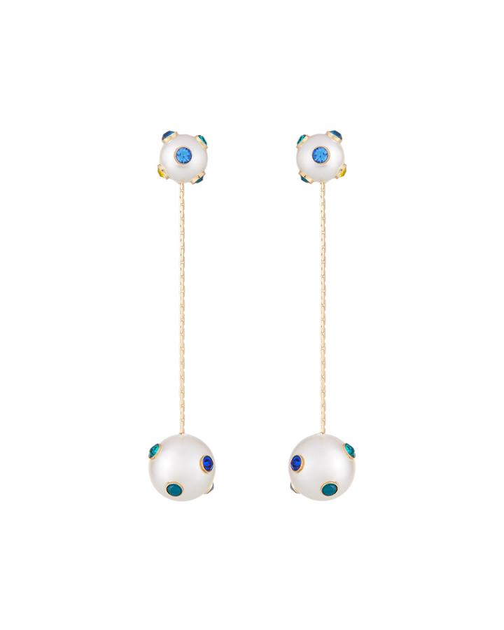 Pearly Dangle Earrings W/ Crystals