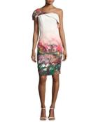 Rochester One-shoulder Floral Stretch Cocktail Dress,
