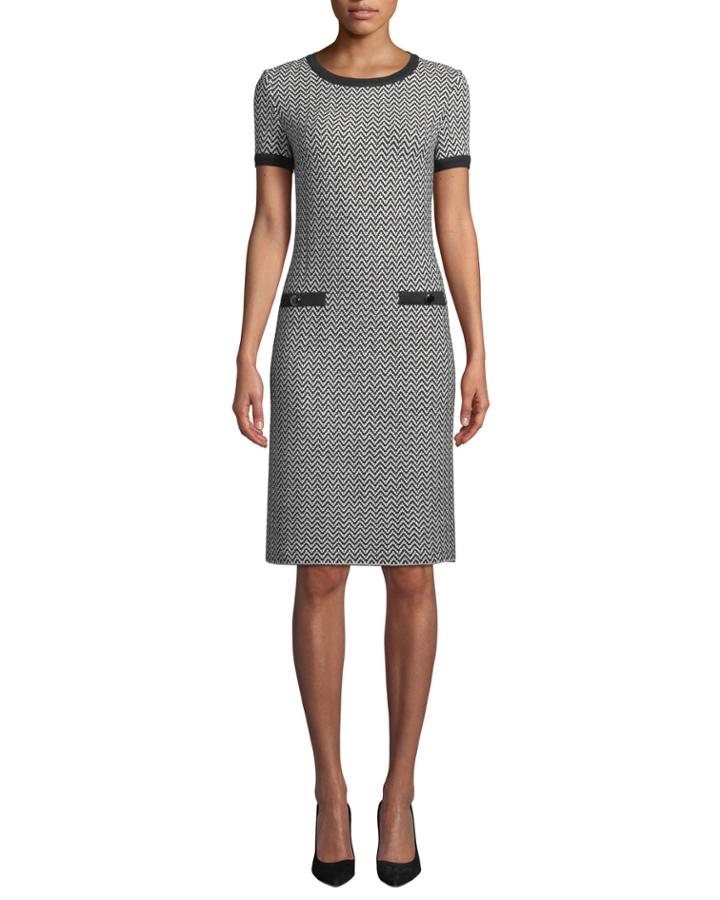 Short-sleeve Herringbone Knit Dress