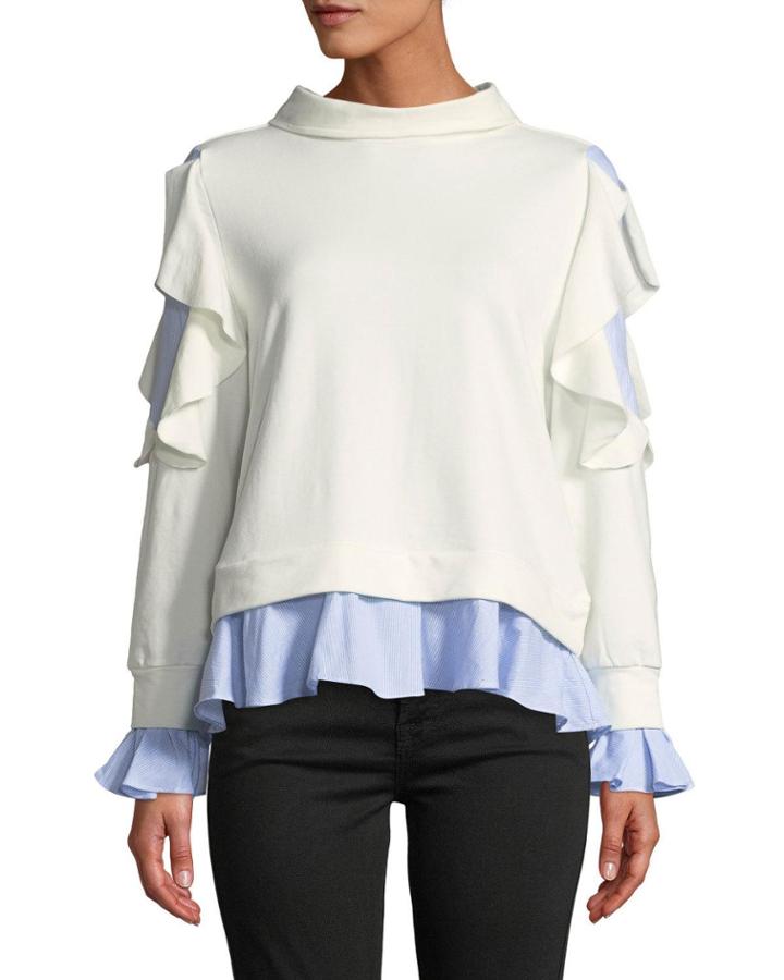 Ruffled Poplin-trim Pullover