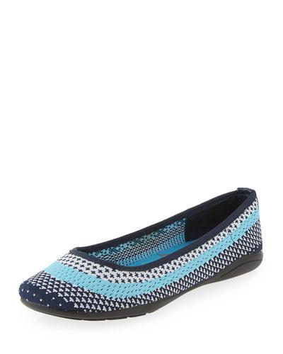 Moonstone Striped Knit Flat, White/pool Blue