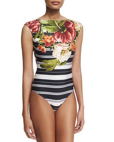 Carmen Floral Cap-sleeve One-piece Swimsuit,