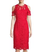 Crochet Lace Cold-shoulder A-line Dress, Red