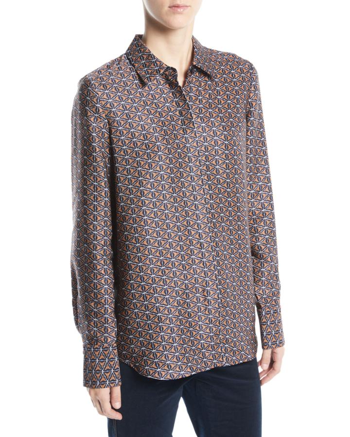 Scottie Globetrotter Triangle Silk Jacquard Blouse