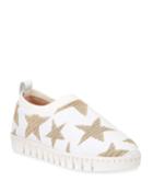 Play Stretch Star-print Knit Sneakers, White & Gold