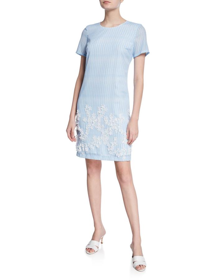 Striped Shift Dress W/floral Tulle Detail