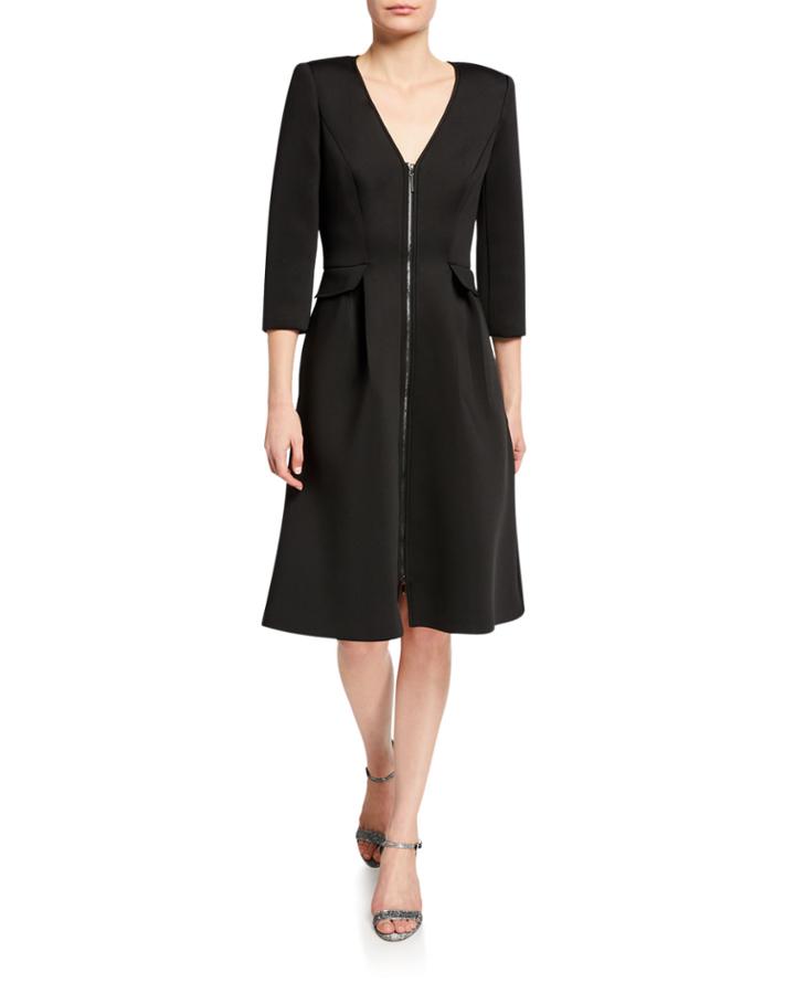 V-neck Zip-front 3/4-sleeve
