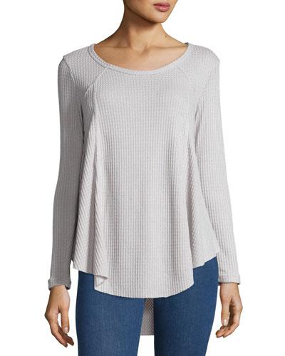 Waffle-knit High-low Top, Gray