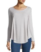 Waffle-knit High-low Top, Gray