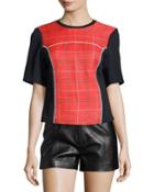 Short-sleeve Boxy Surf Plaid Top, Poppy