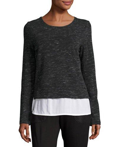 Twofer Knit And Georgette Top, Black
