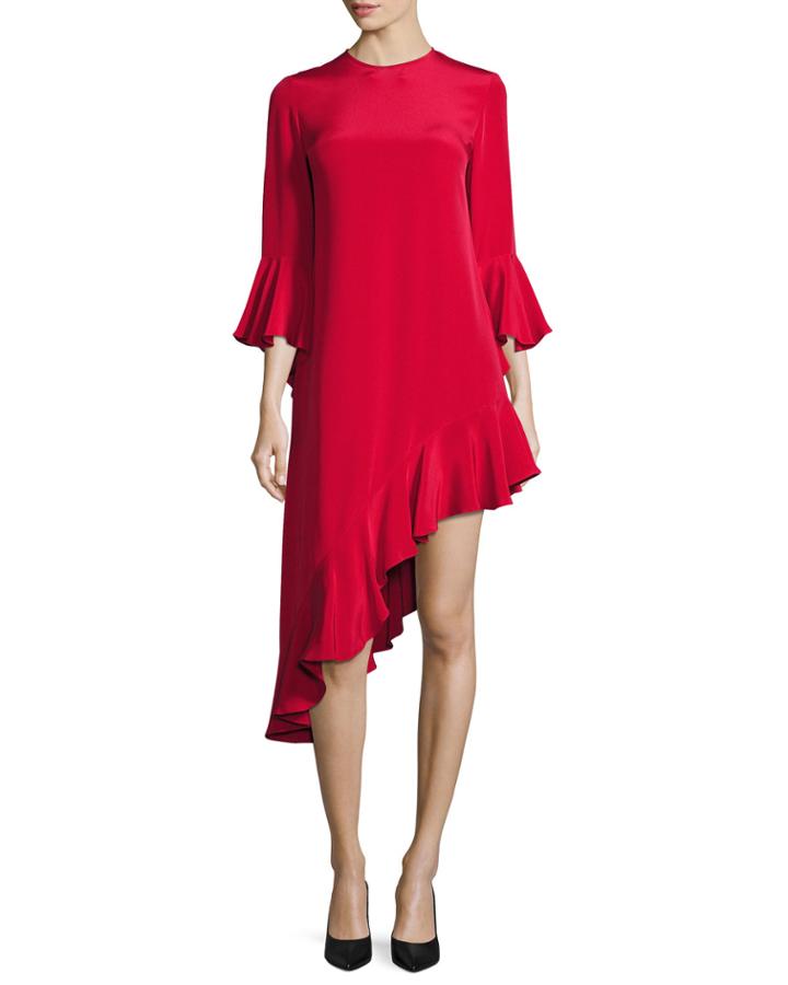 Hazel Ruffle-trim Asymmetric Dress