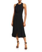 Sleeveless Halter Light-cady Ankle-length Dress W/ Scalloped Edges
