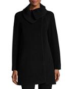 Wool-blend Fold-over Coat, Black