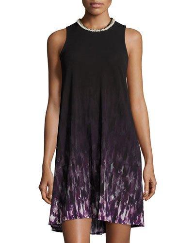 Printed Trapeze Dress, Plum