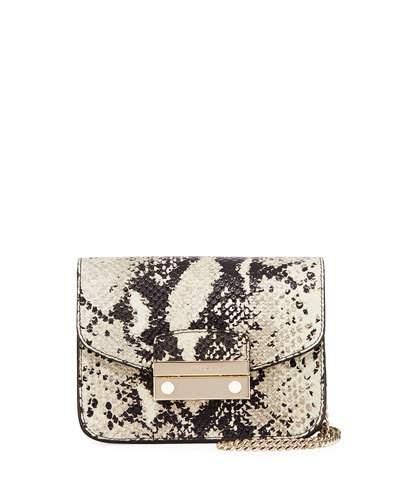 Julia Mini Snake-embossed Leather Crossbody Bag, Gray Pattern