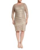 Tiered-front Lace Dress, Gold,