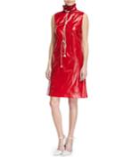 Sleeveless Stand-neck Drawstring Dress W/ Pockets