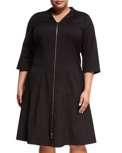 Rosalie Zip-front 3/4 Sleeves Poplin Dress