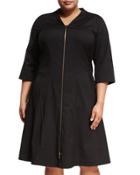 Rosalie Zip-front 3/4 Sleeves Poplin Dress