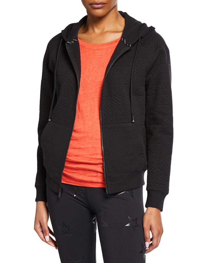 Quilted Puff-knit Hooded Zip Jacket