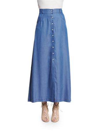 Western High-waist Maxi Skirt, Chambray