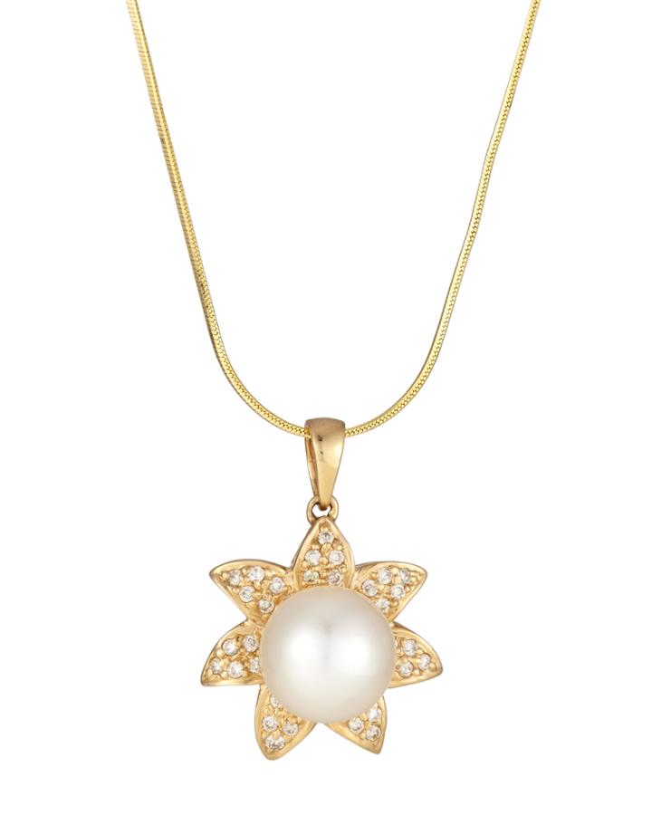 Belpearl 14k Yellow Gold Pearl & Diamond Flower Pendant Necklace, Women's