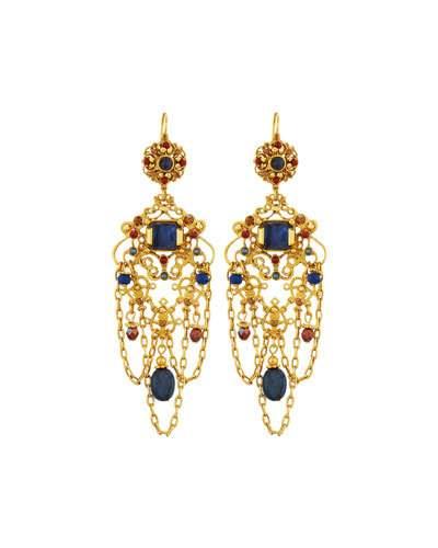 Golden Sodalite, Carnelian & Jade Chandelier Earrings