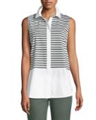 Malta Striped Jersey Button-front Blouse