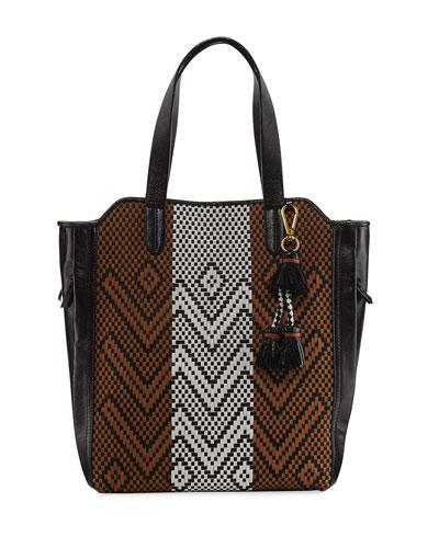 Marcel Chevron Woven Tote Bag, Black/multi
