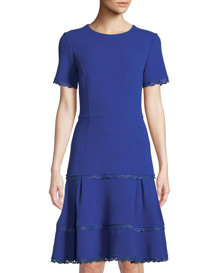 Jewel-neck Scallop-trim Dress