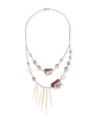 Two-strand Crystal Bib Necklace, Purple