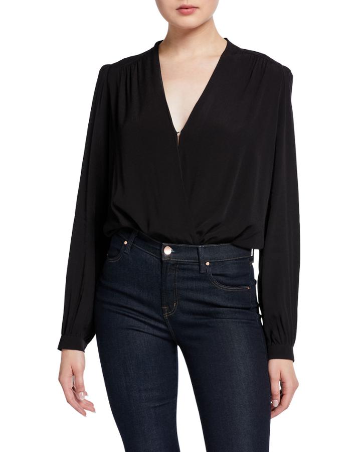 Quin Long-sleeve Surplice-neck Wrap Bodysuit