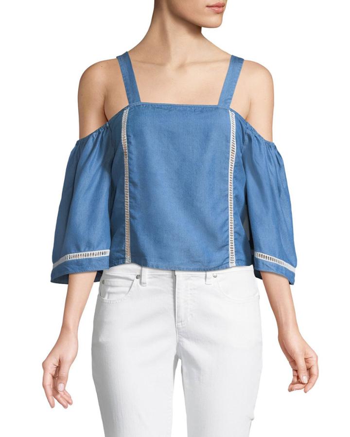 Riptide Cold-shoulder Chambray Blouse