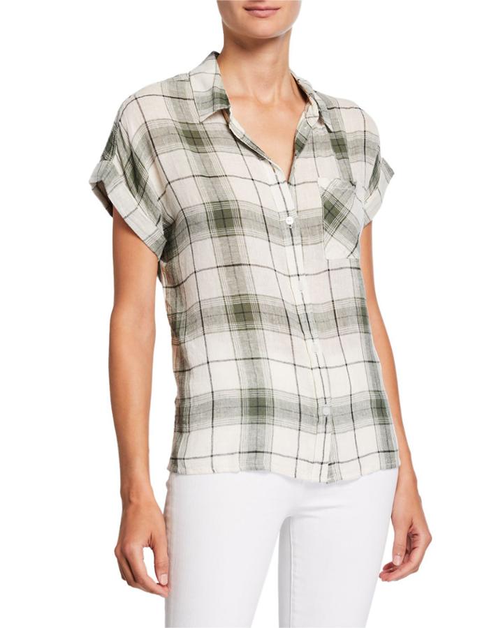 Mod Plaid Button-front Short-sleeve Boyfriend