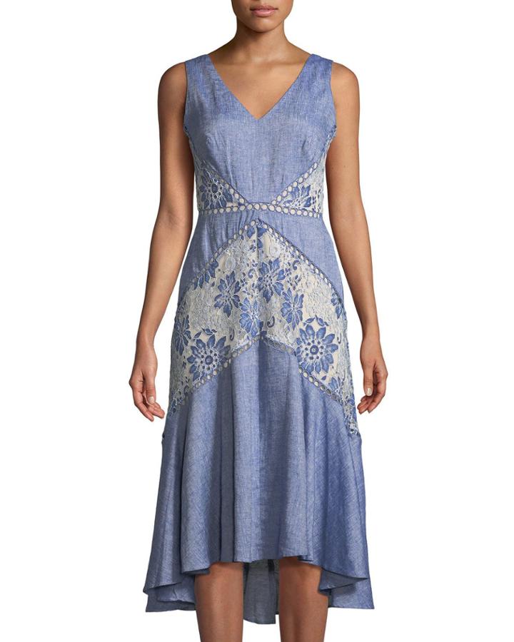 Embroidered Chambray Fit-&-flare Dress