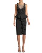 Embroidered Stretch Faille Cocktail Dress W/