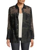 Miloqui Camo-print Floral-embroidered Jacket