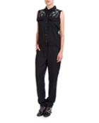 Cutout-back Embroidered Sleeveless Jumpsuit