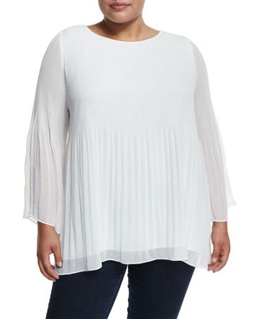 Pleated-waist Long-sleeve Blouse,